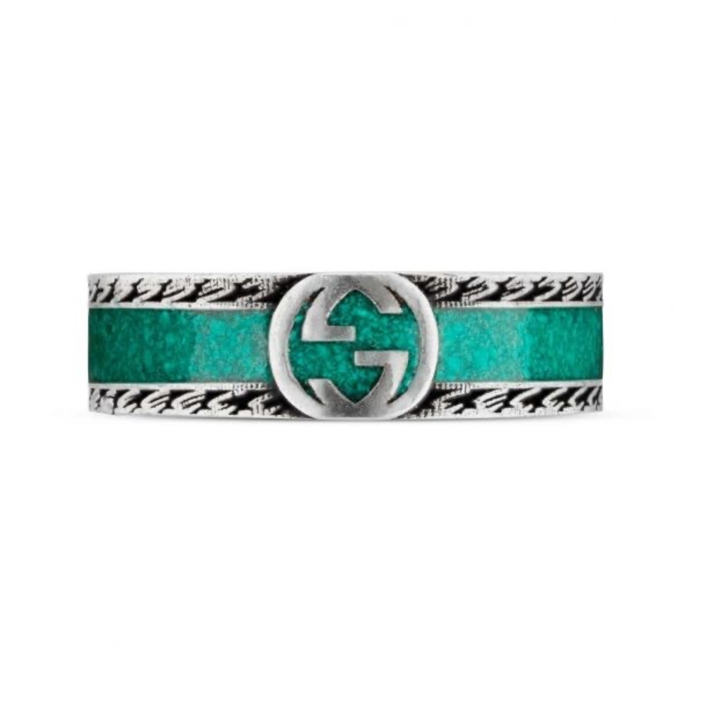 Gucci Interlocking G Turquoise Enamel Ring, 6mm